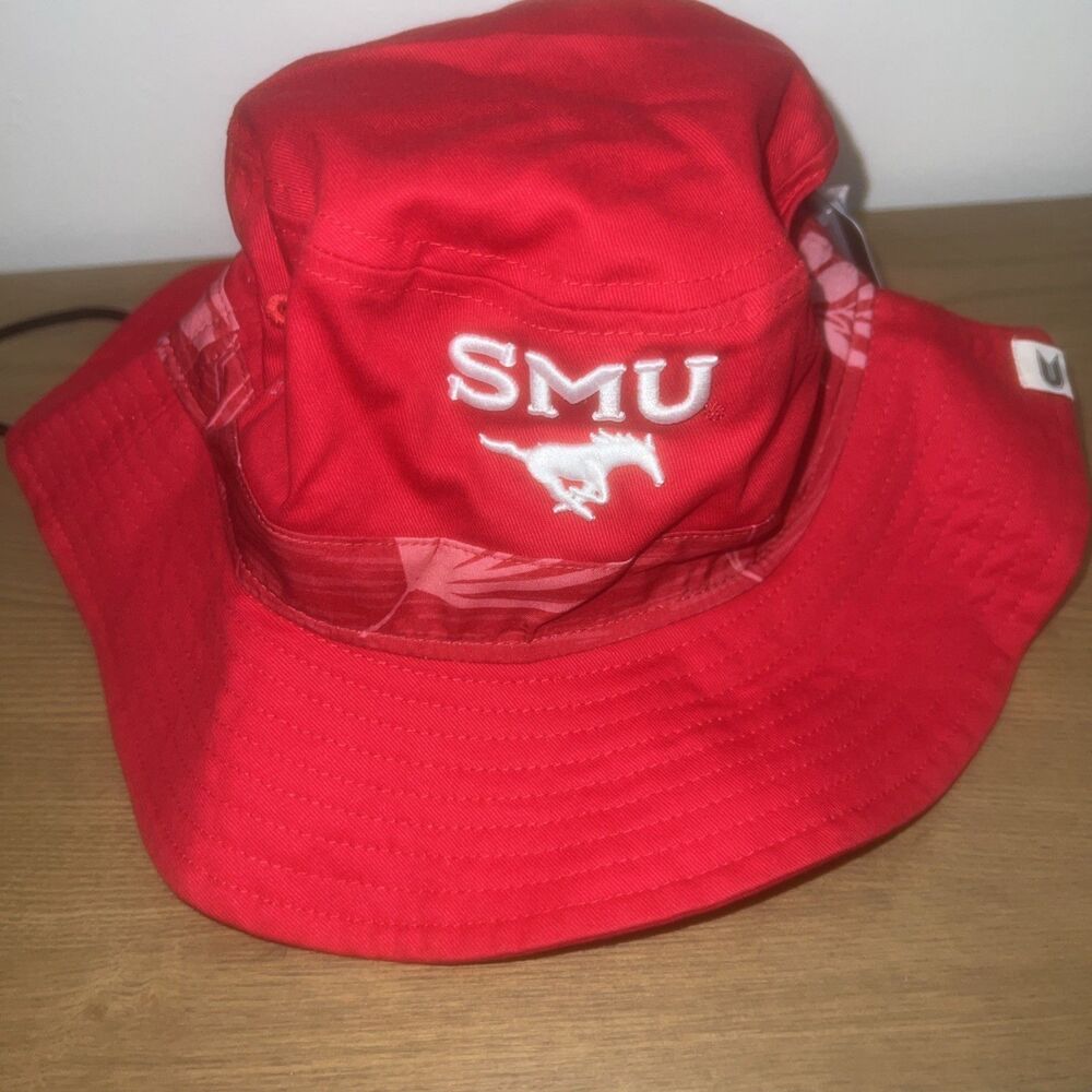 Embroidered SMU Mustangs Bucket Floral Red Hat Cap Colosseum Football Basketball